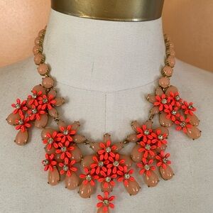 J. Crew Coral and Beige Floral Necklace